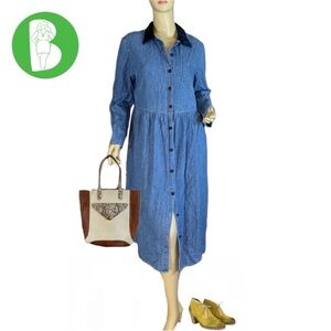 VINTAGE 1990'S YOU BABES DENIM COTTON BABY DOLL DRESS W/ VELOUR COLLAR (18)